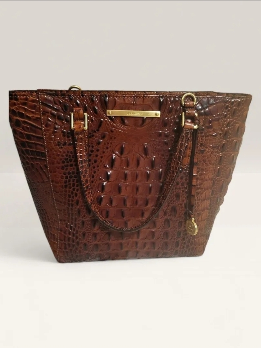 Brahmin Melbourne Asher Brown Croc-Embossed Leather Tote Bag